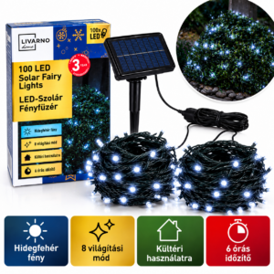 LIVARNO Home 100 LED szolár fényfüzér, hidegfehér, 2 × 5 m